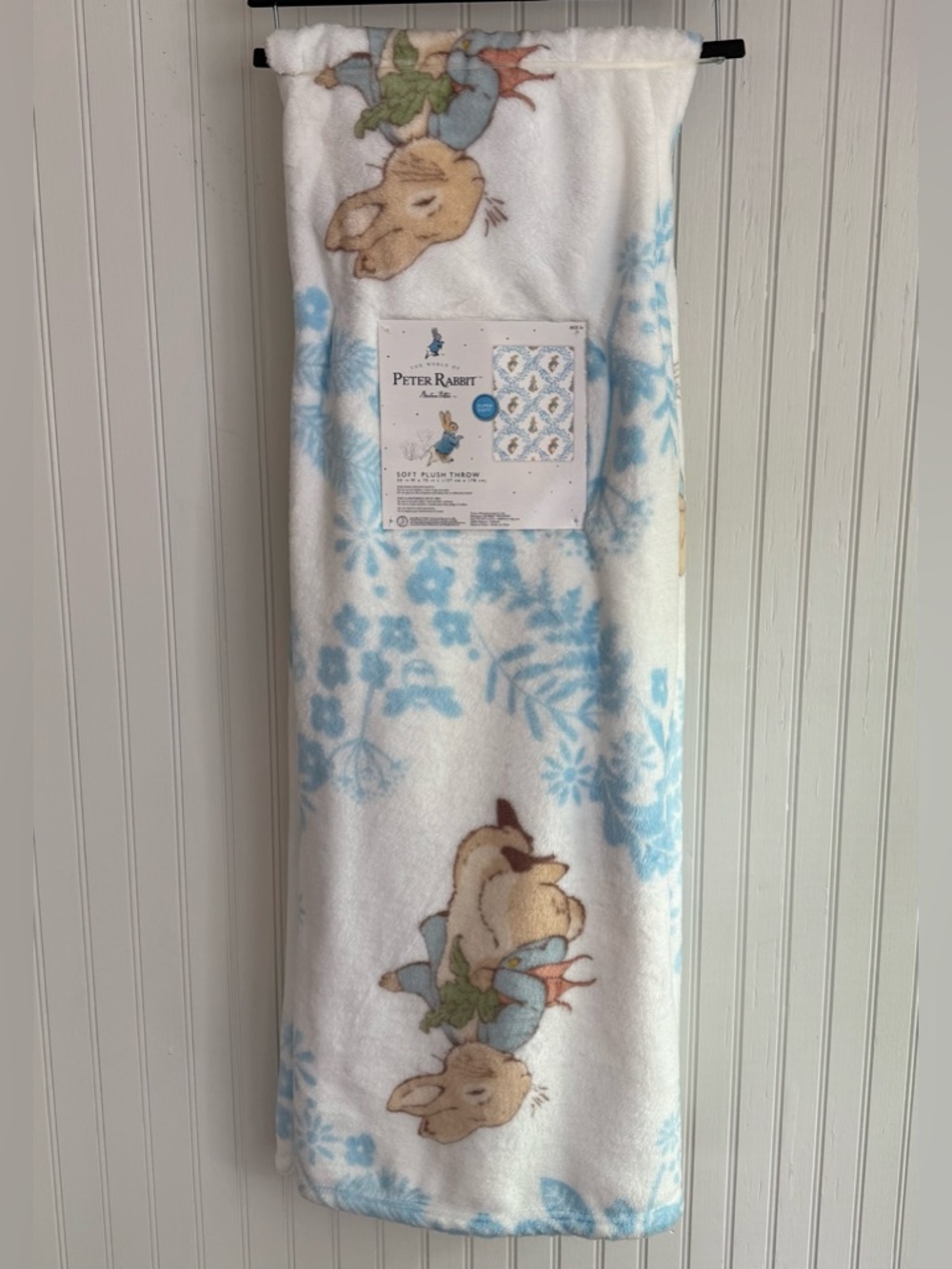 Peter Rabbit Throw Blanket - White & Light Blue